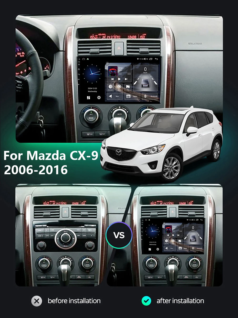 Wireless Carplay Car Radio For Mazda CX9 CX-9 TB 2006 - 2016 Android 15 Autoradio Multimedia  Video Player Stereo Navigation GPS