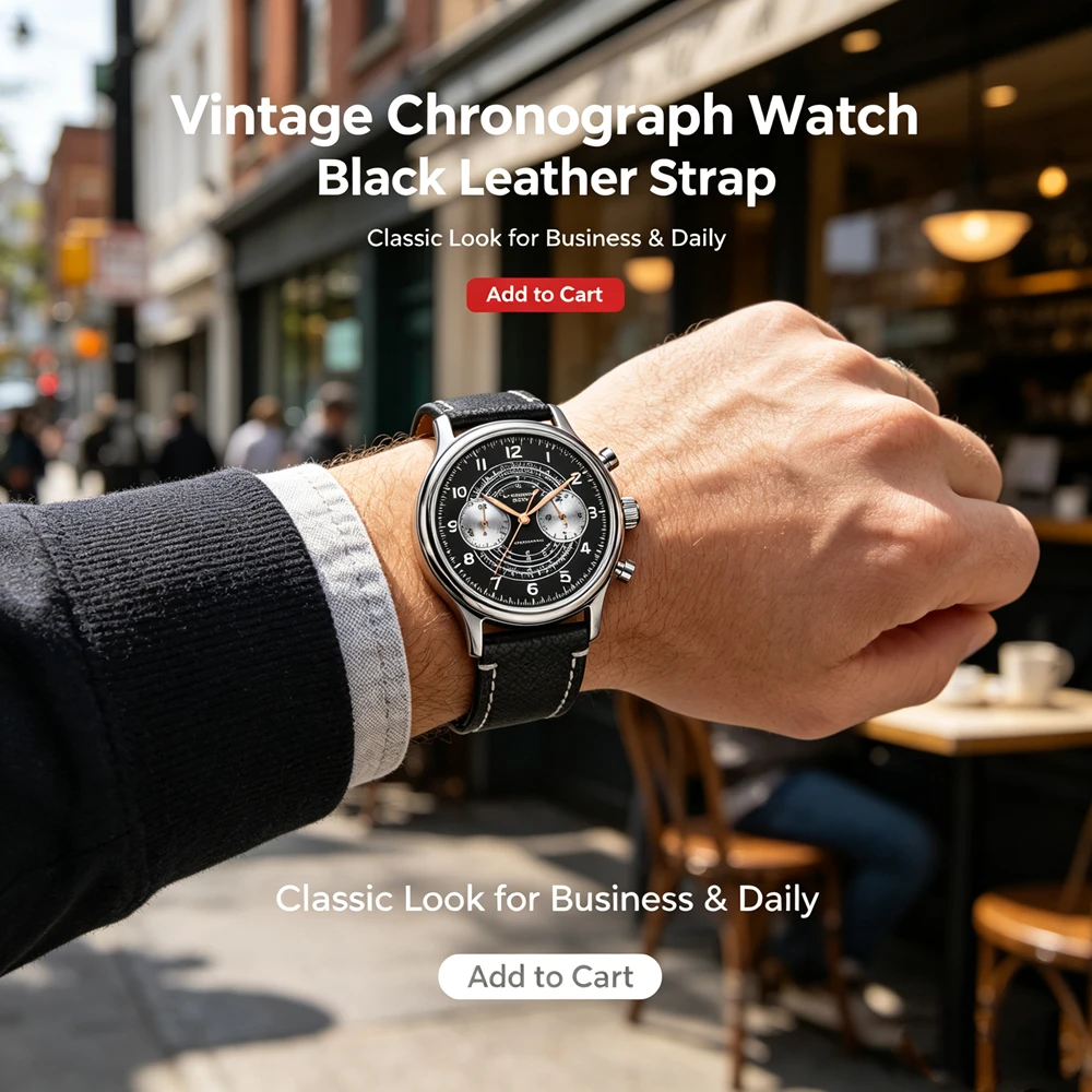 VK64 Chronograph 40mm Quartz Watch Black‑Silver Dial Retro Stainless Steel Case Business Daily Gift Watch for Men