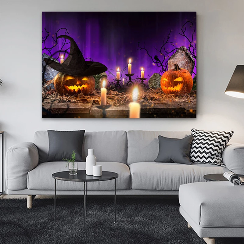 

Halloween Posters Prints Terror Pumpkin House Canvas Wall Art Picture Modern Painting for Home Decoration Halloween Gifts