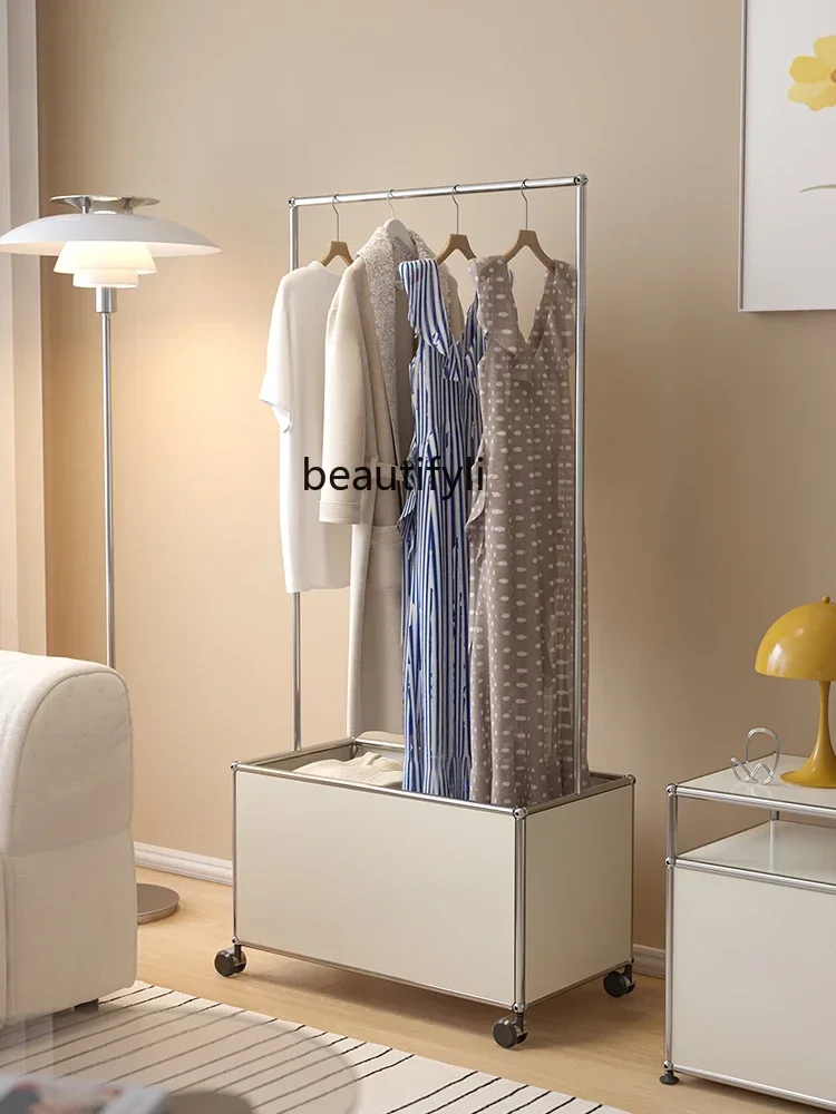 B7304 ss Storage Coat Rack Small Apartment Bedroom Simple Stainless Steel Floor Mobile Clothes Rack