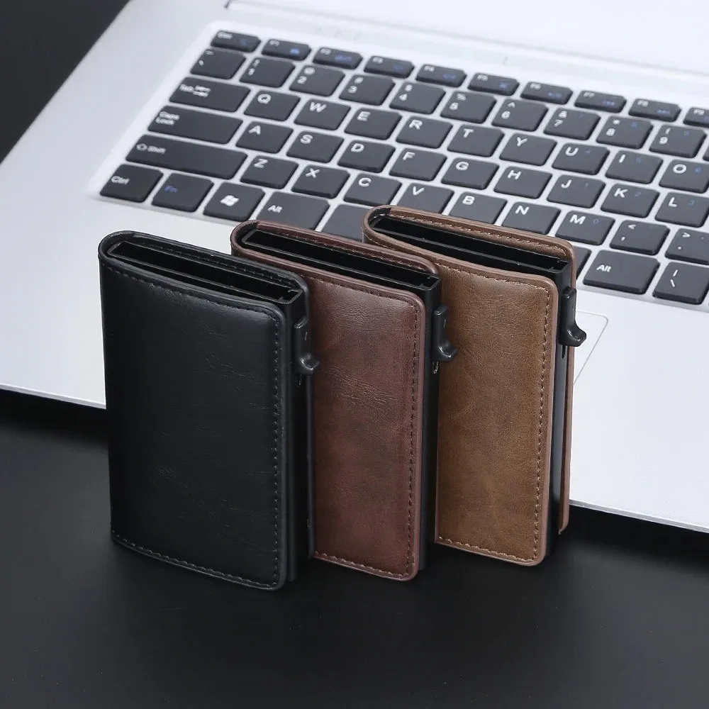Personalized Name RFID Blocking Men Wallets Free Name Engraved Mini Slim Card Holder Brand Male Purses High Quality Popup Wallet