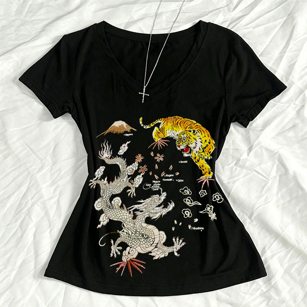 Aesthetic Gothic Punk Harajuku Slimming T-shirt Retro Emo Girls Anime Pattern Printed T-shirt Streetwear 2000s Y2K Clothing