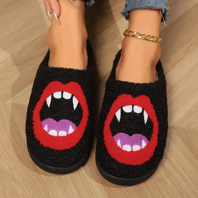 

Fashion Fluffy Slippers Women Home Winter Casual Cartoon Designer Shoes Indoor Funny Slides New Halloween Elegant Flat Footwear