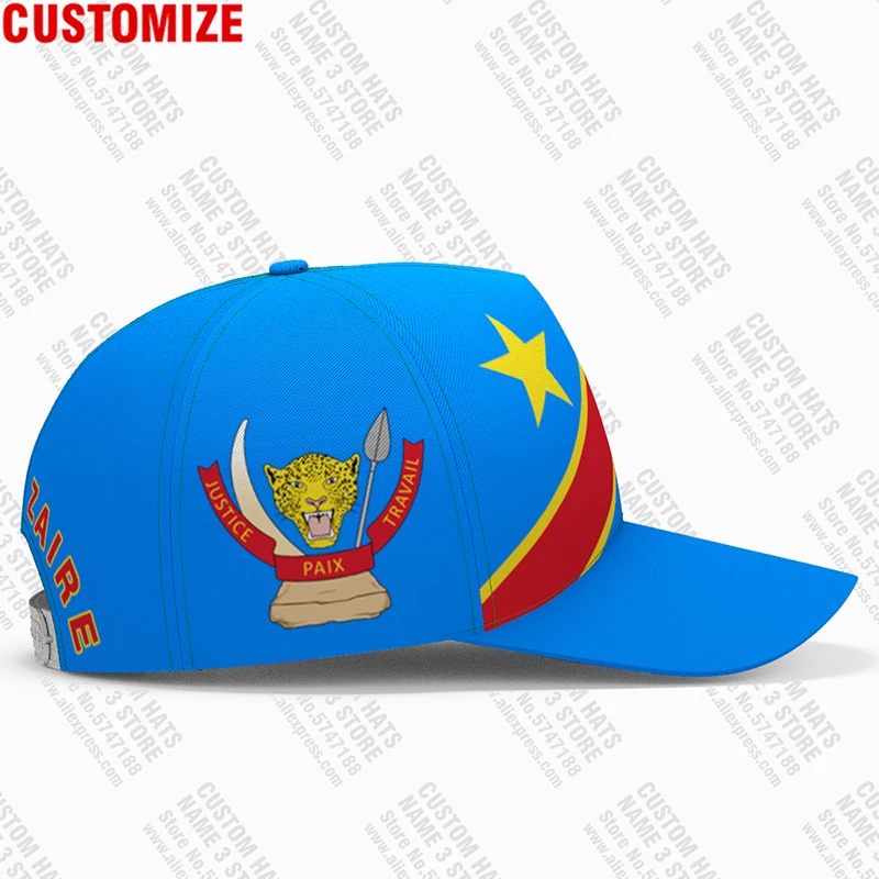 Zaire Male Diy Custom Made Name Number Zar Casual Hat Nation Flag Za Congo Country French Republic Text Print Photo Baseball Cap