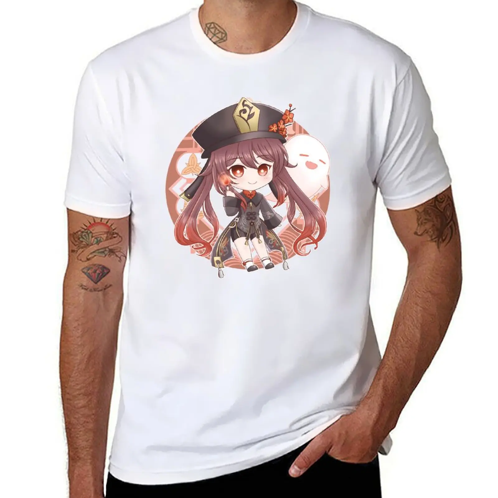 

Pyro Hu Tao T-Shirt anime t shirts oversize man t shirts high quality luxury brand T-Shirt