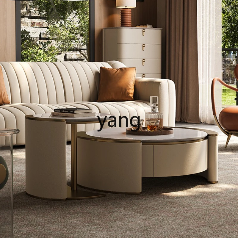 

Yjq light luxury natural marble size coffee table combination living room modern high-end home villa small coffee table