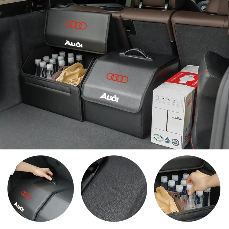 Car Leather Organizer Bag Foldable Trip Storage Box For Audi A3 A4 A6 A5 Q5 A1 Q7 Q3 TT SQ5 RSQ3 RSQ8 S3 S4 RS5 RS6 S7 S8 Quattr