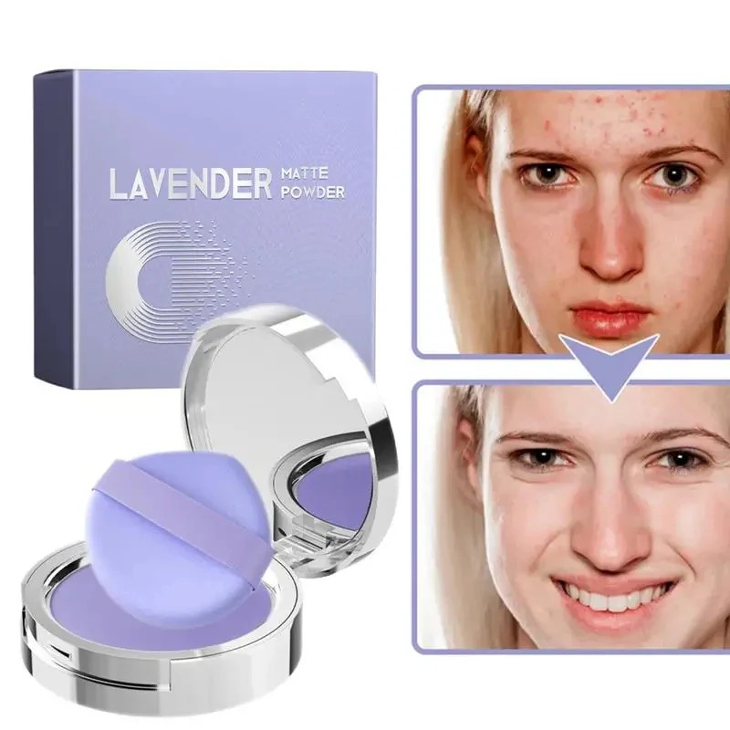 Polvo de ajuste de lavanda para mujer, corrector impermeable, Control de aceite de larga duración, portátil, mate, compacto, maquillaje facial Suelto