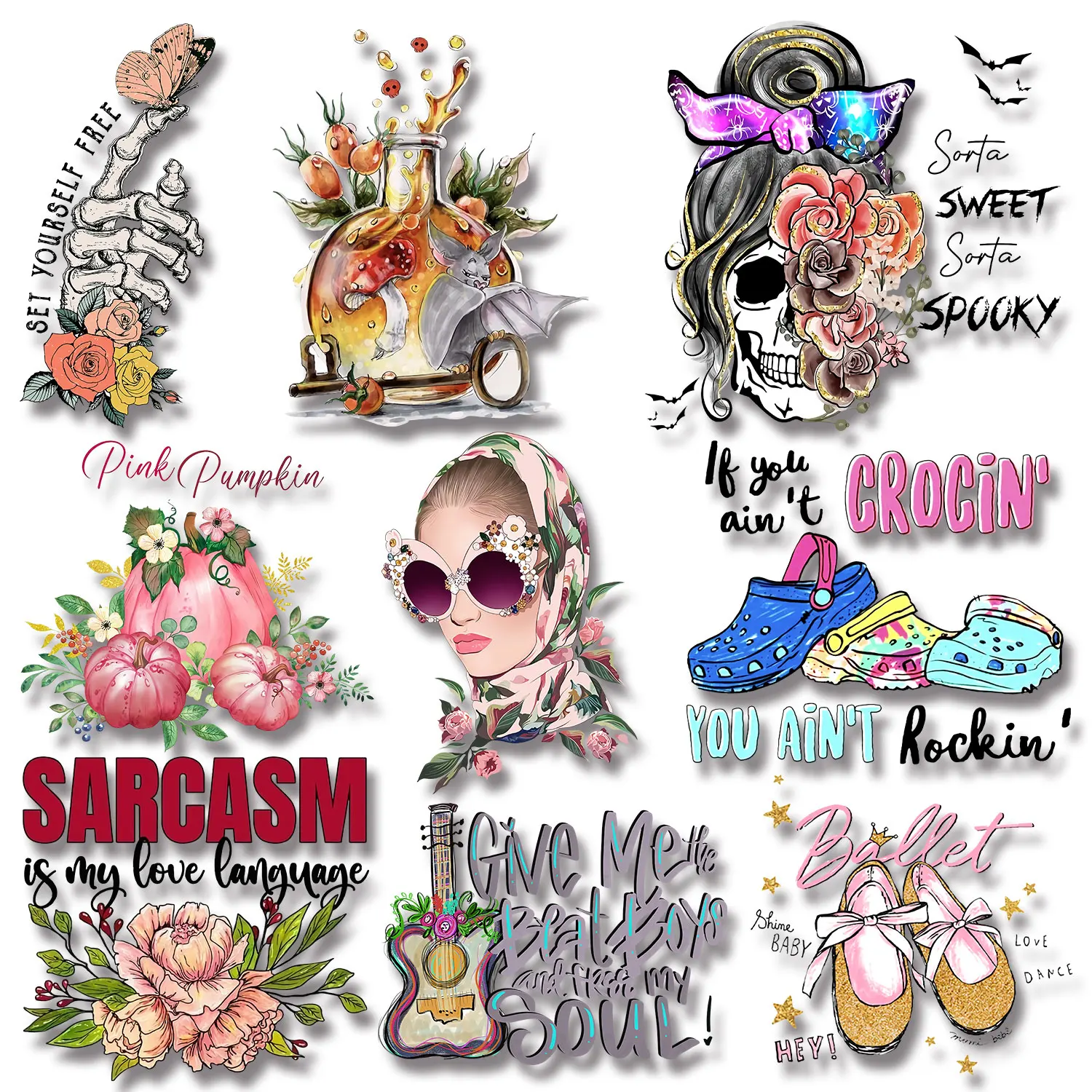 

Retro Avant-garde Fashion The Diablo Series Skull Beauty Dog Iron-on Transfers for Clothing Easy to Use DIY Appliques