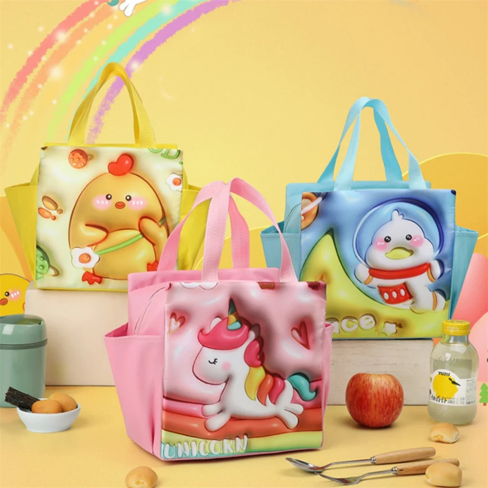 Cute 3d Cartoon Lunch Bag With Side Water Cup Bag For Kids Thermal Preservation Function Bag Organizer Picnic Cooler Bag