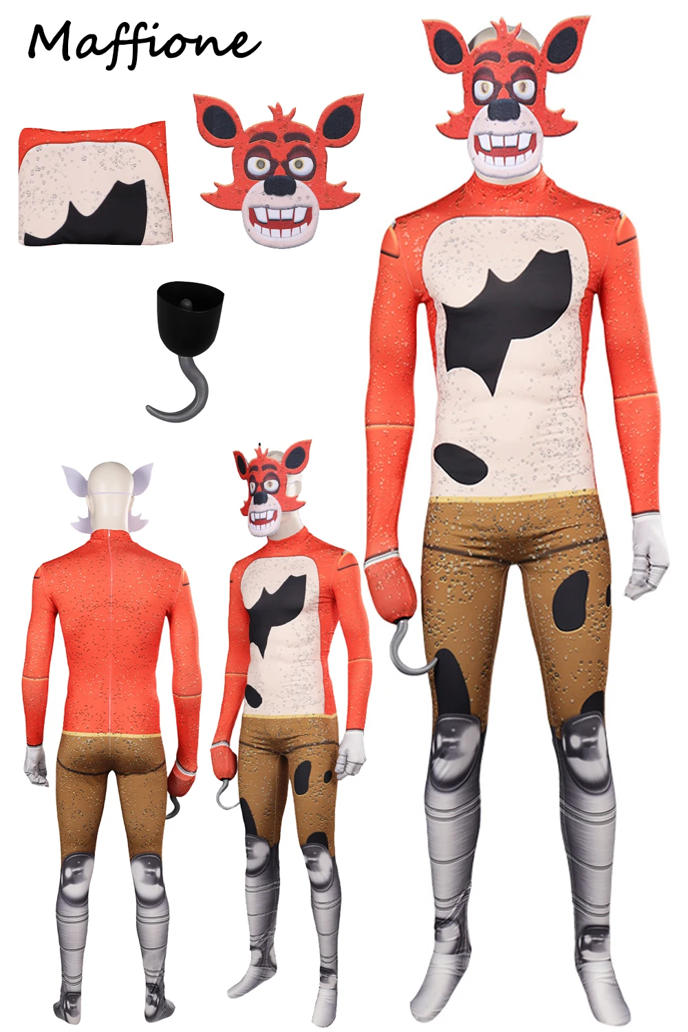 Fcedar-Costumes de batterie de cosplay pour hommes, jeu d'horreur, déguisement FNAF, combinaison, ensemble de masque, tenues de jeu de rôle, fête d'Halloween, adultes, garçons