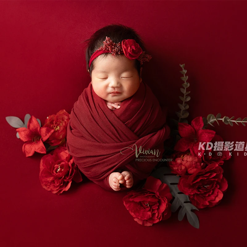 Newborn Photography Clothes Baby Butterfly Shape Stretch Wrap +Head Flower+Simulation Flower Newborn Studio Art Photography Prop
