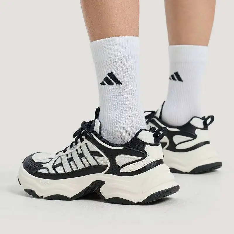 KJ9521 Unisex Adidas Retro Chunky Dad Shoes Black Off White Metallic Silver Breathable Casual Sneakers