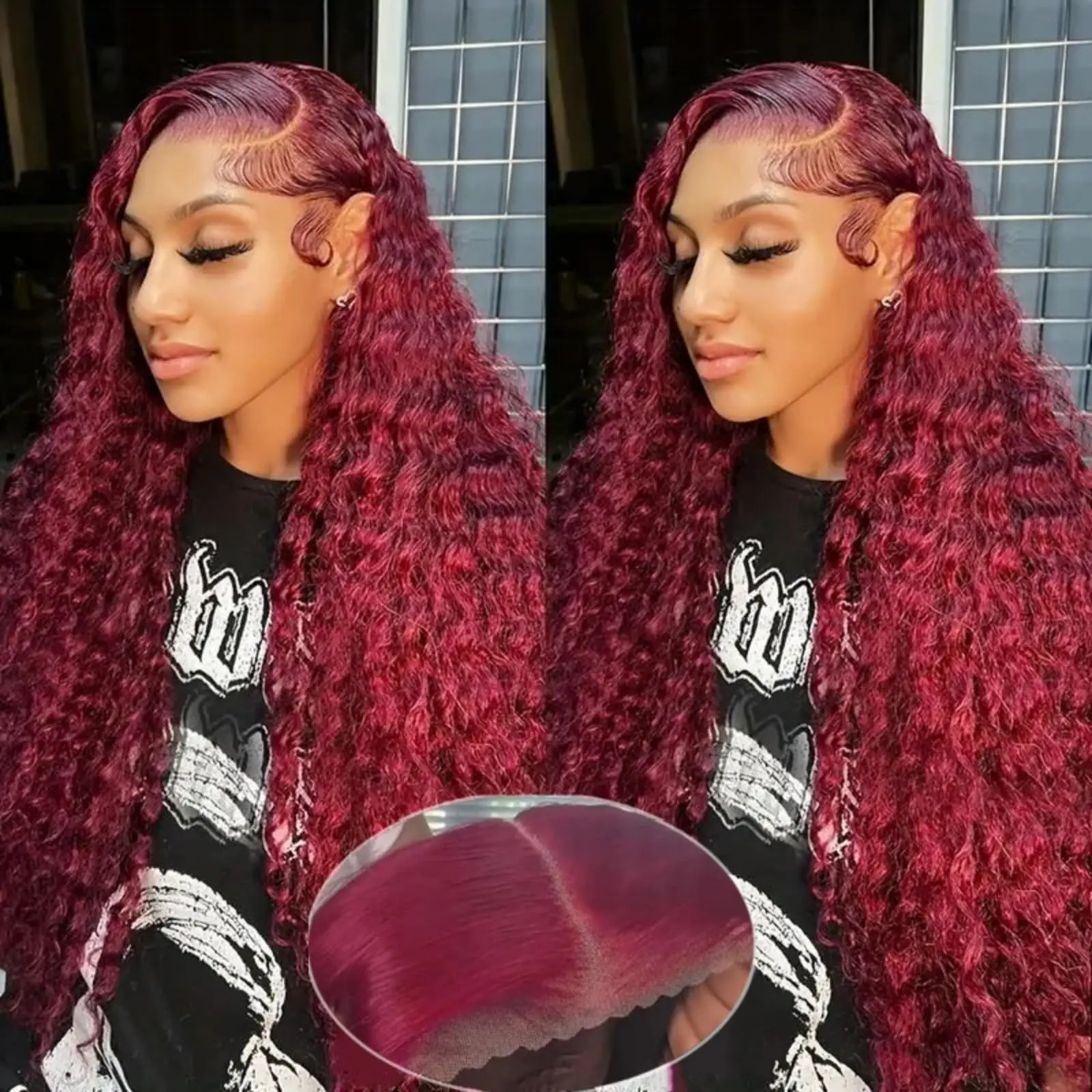 Red Colored Deep Wave Glueless Human Hair Wigs 99J Burgundy Brazilian 100% Human Hair 7x5 13x4 Lace Frontal Wigs Ready To Wear