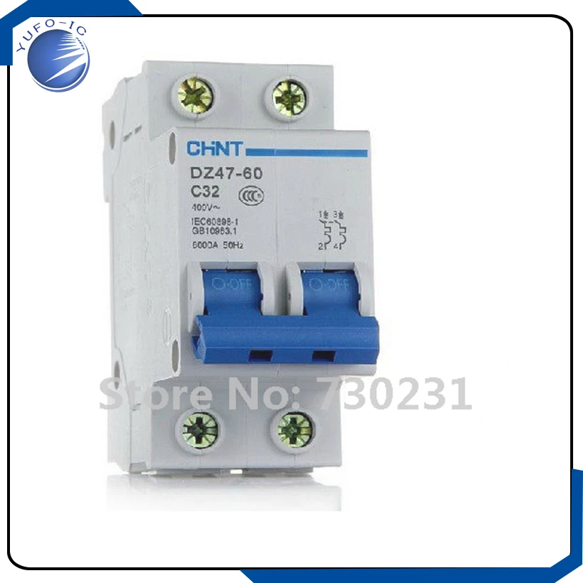 Free Shipping DZ47-60 C32 400V 2P 32A Rated Current Air Switch Miniature Circuit Breaker hym integrated circuits