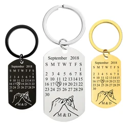 Personalized Calendar Keyring Customized Engraved Date Keychain Anniversary For Boyfriend Girlfriend Couple Husband Gift