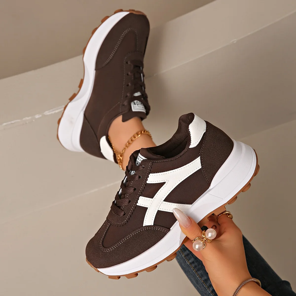 2026 Women Sneakers Spring Autumn Flat Comfortable Anti-Slip Soft Fashion Sport Shoes Color Blocking Suede Casual Walking Shoes