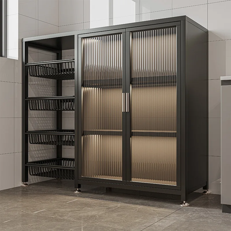 Kitchen shelves Floor-to-ceiling multi-layer storage cabinets Household wall with door Microwave oven cabinet Locker