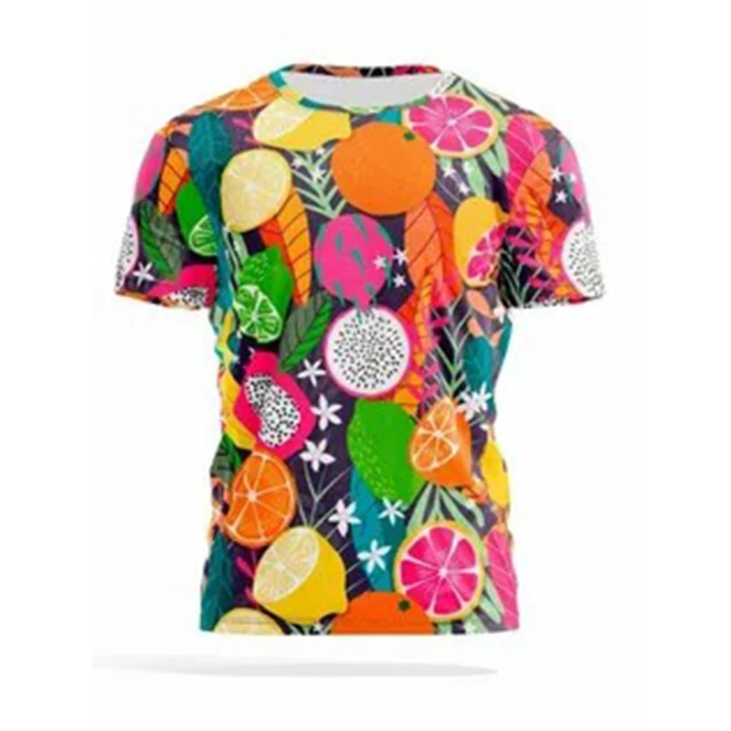 Summer Fruit Dessert Printing New Men\'s And Women\'s Round Neck Short Sleeve Casual Hip Hop Loose Fashion Comfortable T-shirt Top