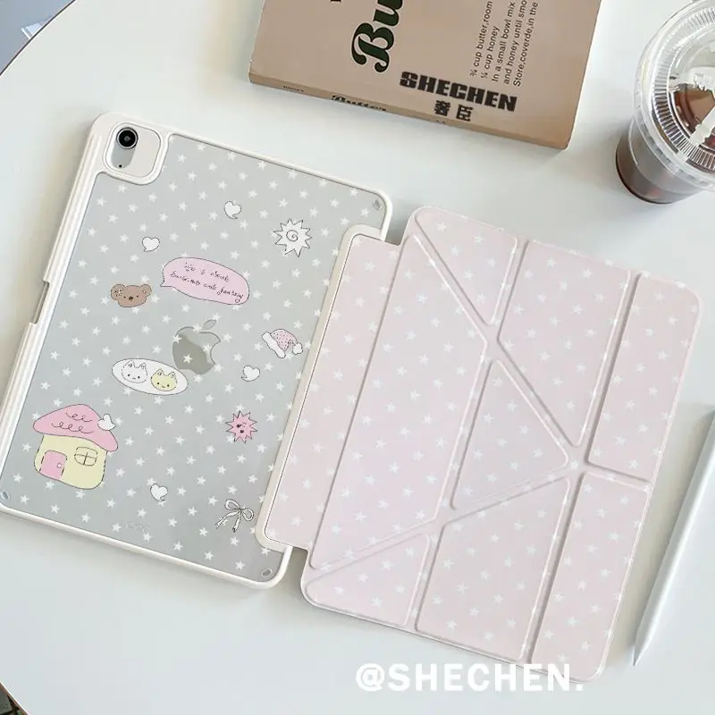 Polka Dots Star Kitten Korea ins Y2K Cover For iPad 10th 11th 7/8/9 10.2'' Case For Air 4 5 6 7 11 Air 2 9.7 Pro 11 Mini 5 6 7