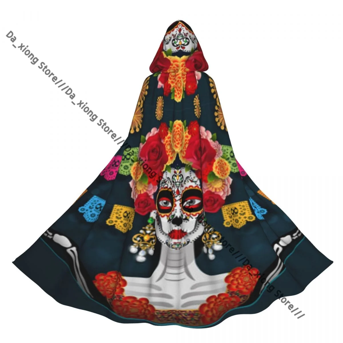 

Medieval Halloween Cosplay Cloak Hooded Coat Day Of The Dead Sugar Skull Cape Coat Long Trench Costume Wizard Cloak