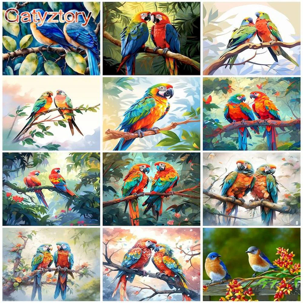 GATYZTORY Painting By Number Parakeet On Canvas Animals Bird DIY Crafts For Adults Kit Drawing Coloring By Number Home Decor