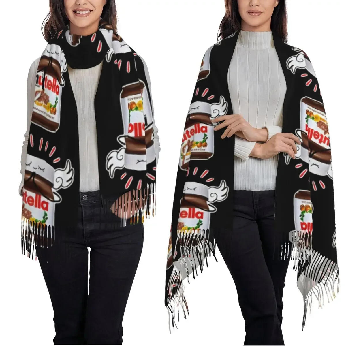 

Забавный шарф Nutella, шарфы с кисточками, женские мягкие теплые шали и накидки, длинная осенне-зимняя шаль
