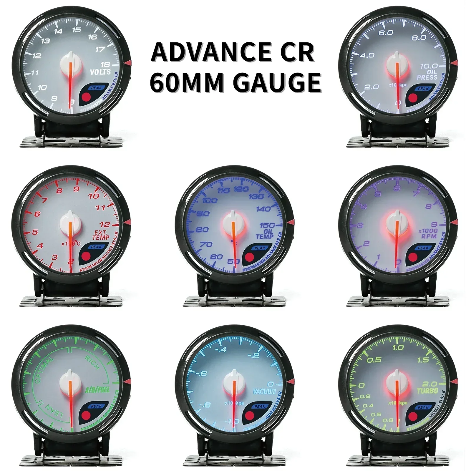 

Def* Gauge White Dial 7colors Auto Gauge Turbo Boost Meter Tachometer Oil Water Temperature Oil Press Gauge Car Accessories