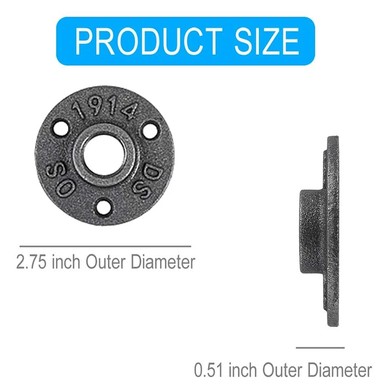 ABHG-3/4 Inches Malleable Cast Iron Pipe Flange, 3/4 Inches Black Pipe Threaded Pipe Nipples, 8 Pcs