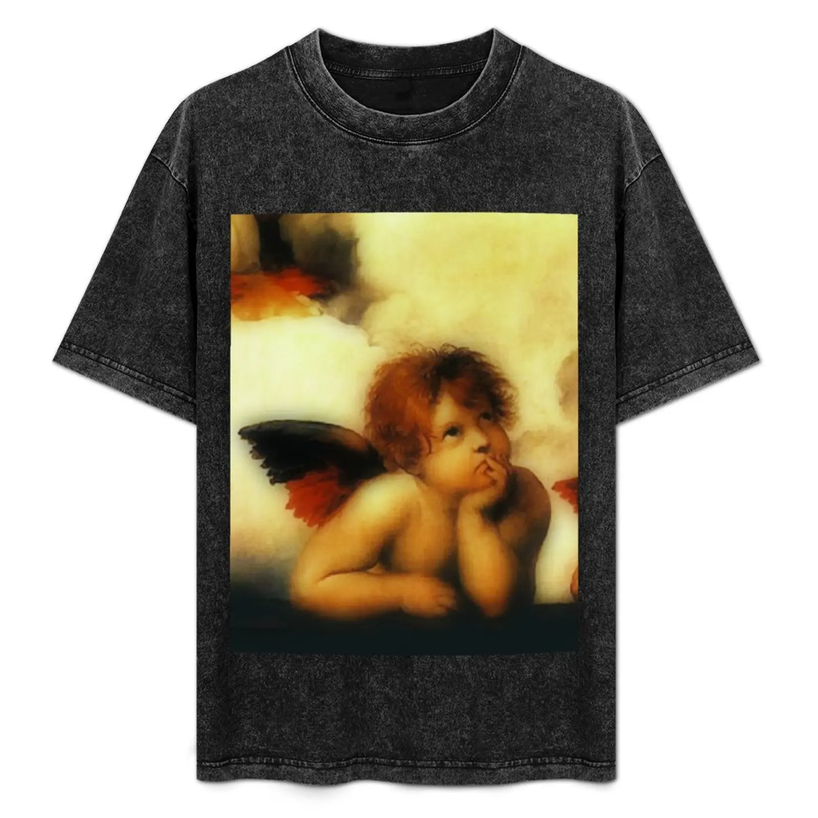 Madona Sistina de Raffaello Sanzio da Urbino (Anjo 1), 1513-1514. Camiseta Plus Size de Verão com Manga Curta