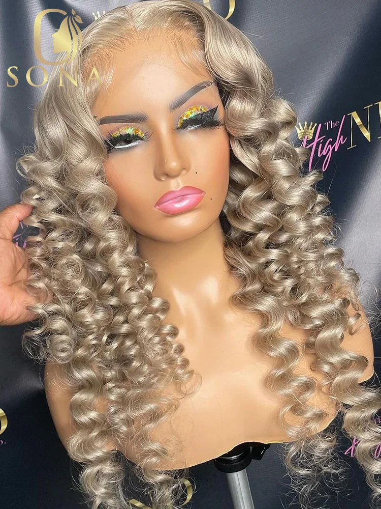 Colored Blonde Afro Shor Kinky Curly Wigs Ash Blonde 13x6 HD Transparent Lace Front Human Hair Wig Honey Blonde 613 For Women