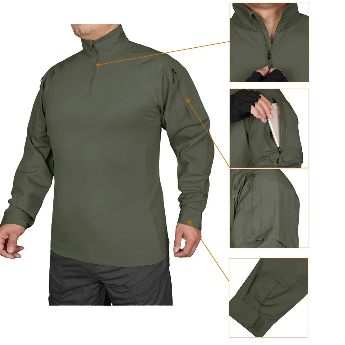 

Men's Tactical Military Shirts Long Sleeve Assault Combat Shirt 1/4 Zip with Pockets Airsoft Military Camo Clothing