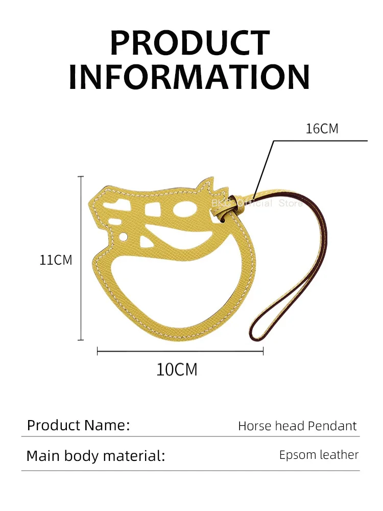 Epsom Leather Horse Head Bag Charm, Hand Stitched Waxed Thread Hollow Out Bag Pendant ，Bag Accessory 