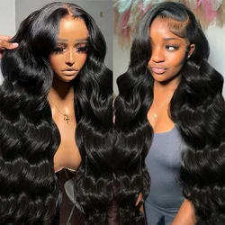 Perruque Lace Front Wig Body Wave Brésilienne Naturelle, Cheveux Humains, Transparent, 13x6 HD, 13x4, 30/40 Pouces, 360, pour Femme