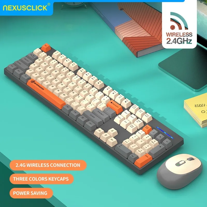 NexusClick Wireless Gaming Office Keyboard&Mouse Set Smart Power Saving Full Size 104 Keys 1600DPI Adjustable USB Wired Optional