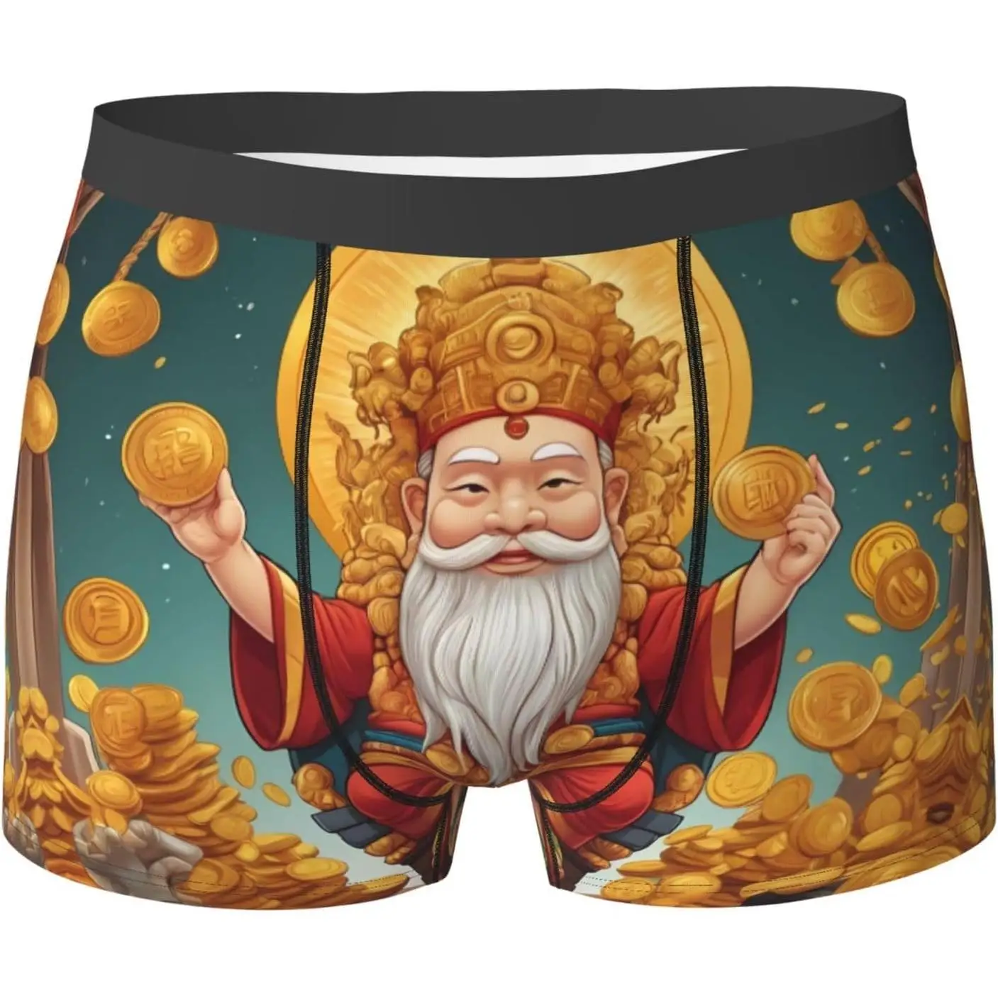 

God of Wealth cartoon Men's boxer briefs (S-XXL) light, breathable sweat-absorbing elastic fabric free stretch