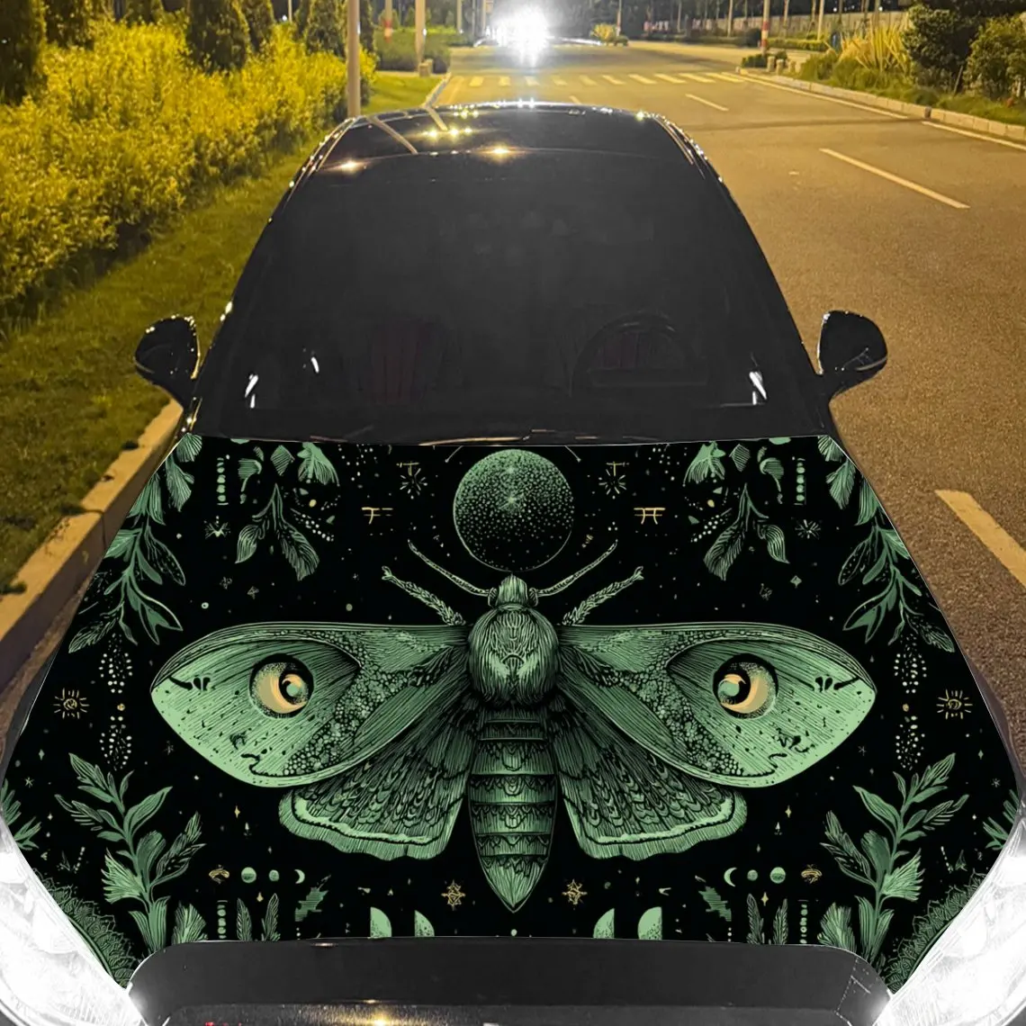 

Car Decal Green Moth with Eye-Detailed Wings in Artistic Insect-Enigmatic Style - Bold Terrestrial Mysterious Fantasy Aesthetic