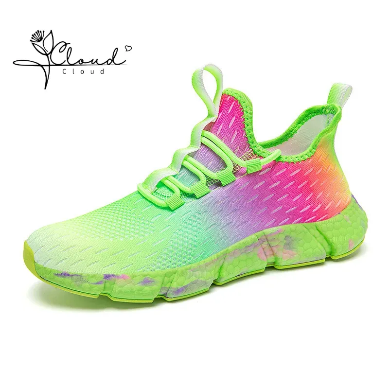 

Explosive Gradient Trend Casual Sports Shoes for Men and Women Couples Flying Mesh Shoes Popcorn Running Shoes