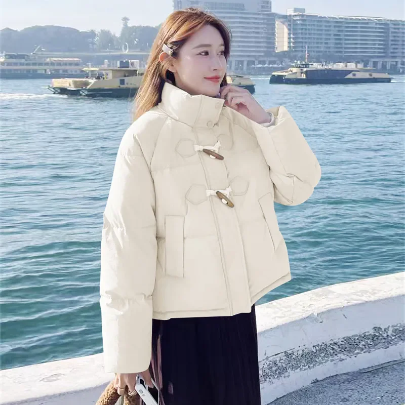 

Women Parkas Cow Horn Buckle Cotton Jacket Female 2024 New Winter Short Loose Thickened Warm Cotton Coats Clothes