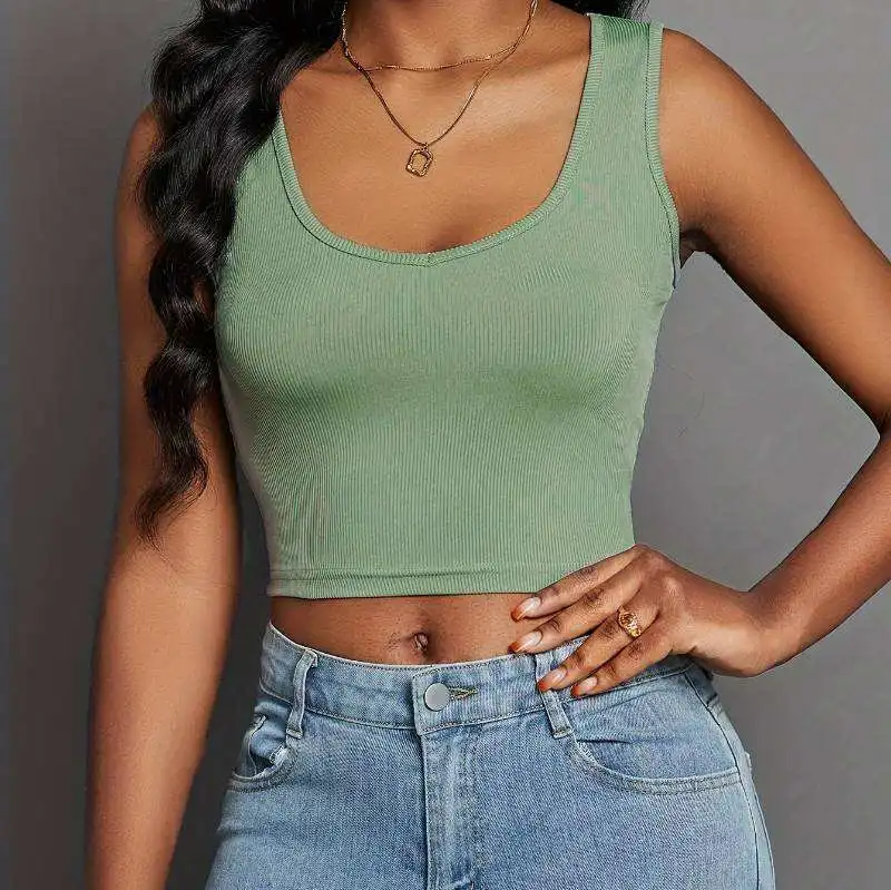 Women's Tank Top Ribbed Knitted Embroidery Letter Vest Female Summer Clothing Crop Top Mujer 2024 Green Casual Short Tight Sport