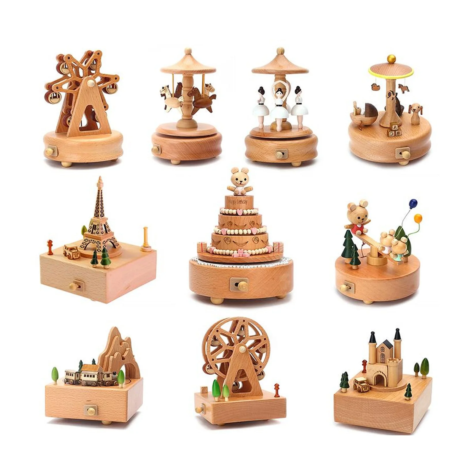 Elegant Wooden Music Box Castle Carousel Musical Box Birthday Christmas Gift Music Sound Box Present Home Decor Accessories