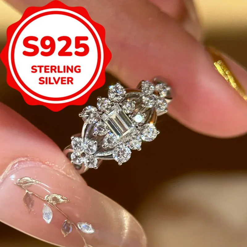 

Кольцо из стерлингового серебра 925 пробы с ажурным квадратным узором, регулируемое, в стиле Джокер, для повседневной носки, роскошное, простое и элегантное.