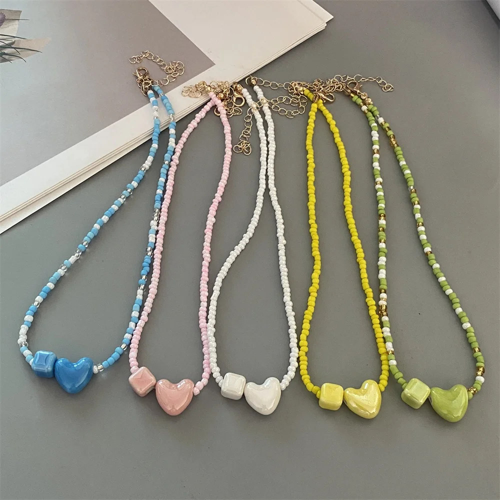 Cute Romantic Geometric Choker Necklace for Women Girl New Trendy Gift Necklace Seed Beads Fashion Jewelry