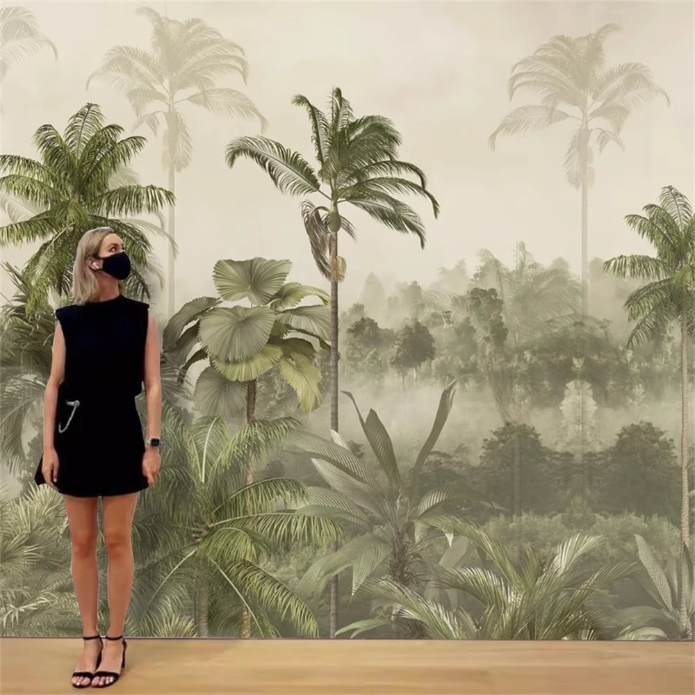 Custom Southeast Asian wallpaper wall stickers tropical rainforest mural wall paper hotel restaurant background home decoration