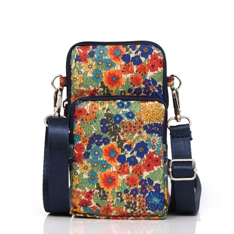 Printed Nylon Crossbody Bag Fashion Mini Small Bag Multi Layered Shoulder Crossover Casual Retro Wallet Phone Bag