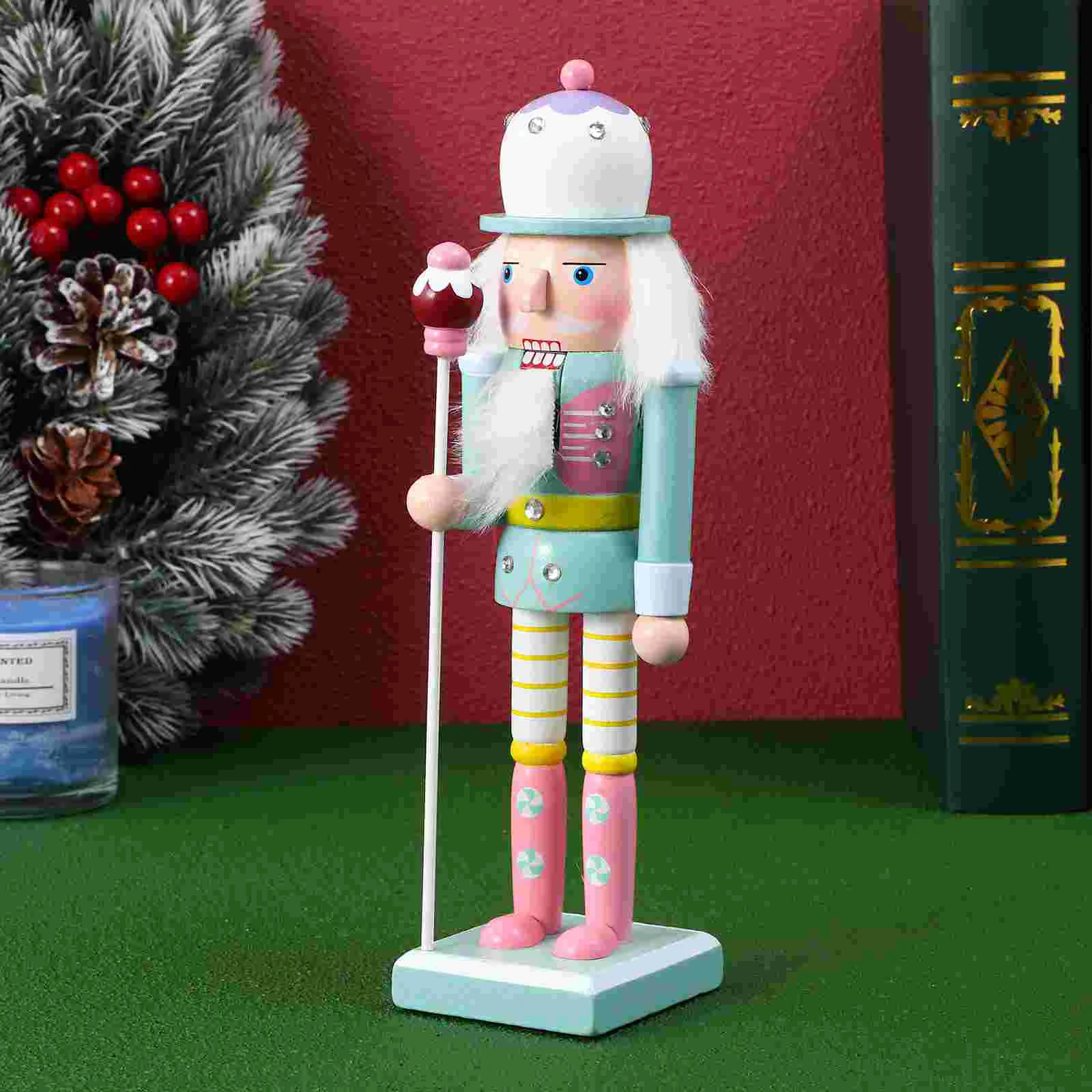 Turquoise 25cm Nutcracker Soldiers 1pcs Lifelike Office Table Decor Ornaments Tree Decoration Wooden Figures