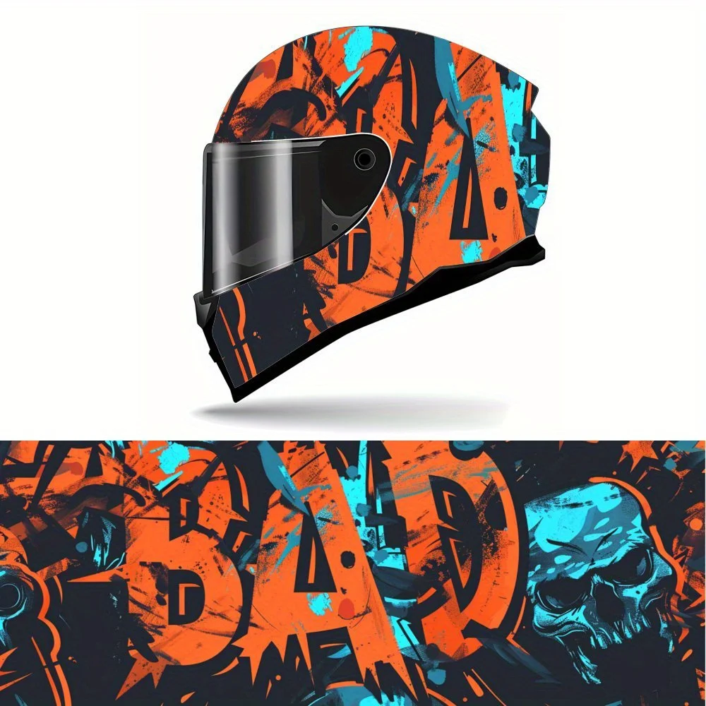 

Rebellious Style "BAD" Graffiti Full Face Helmet Vinyl Wrap Sticker, Waterproof Scratch-Resistant Self-Adhesive PVC Decals, Arti