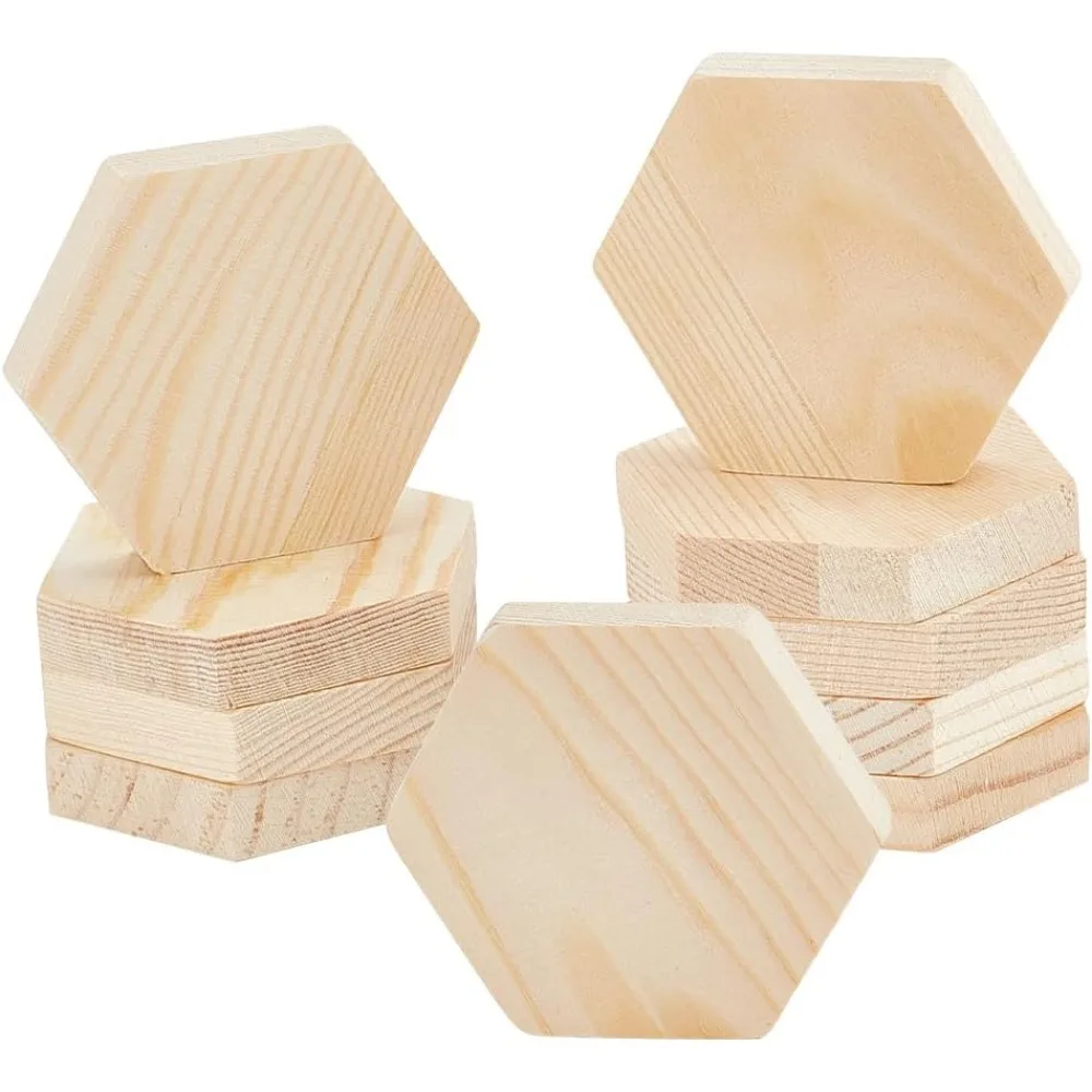 10 Pcs Wooden Hexagon Cutouts, 0.41