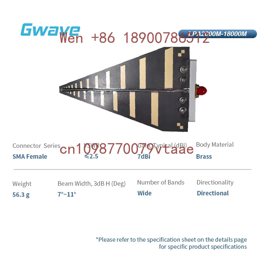 Ultra-Wideband 7dBi Gain Log-Periodic Antenna 2 GHz to 18 GHz RF Antenna
