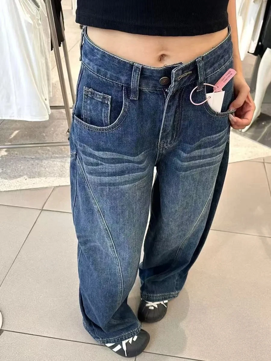 Loose Fit Womens Y2k Jeans Straight Wide Leg Denim Pants Baggy Trousers Vintage Washed High Waist Casual  Women's jeans pants